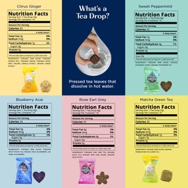 Tea Drops Organic Tea Box: Perfect Bagless Variety Sampler 25 Count - Naturally Sweetened - Ideal for Gifting - Citrus Ginger, Blueberry Acai, Rose Earl Grey, Sweet Peppermint & Matcha Green Flavors