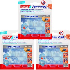 tesa Powerstrips Deco-Haken, transparent, für max. 200g, 3 Packungen mit gesamt 15 Haken