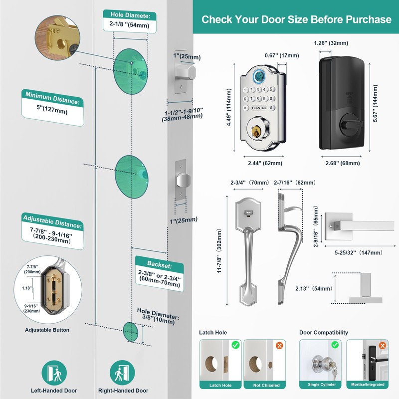 Keyless Fingerprint Door Lock Set: HEANTLE WiFi Front Door Lock