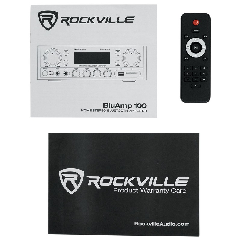 Rockville BLUAMP 100 Home Stereo Bluetooth Amplifier with USB/Mic Input+RCA