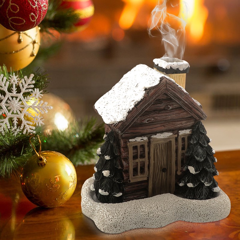 Log Cabin Incense Burner Resin Christmas Snowy Winter Incense Cone