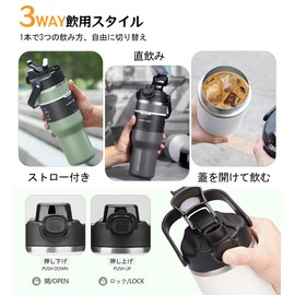 KZYBODY Tumbler, 33.8 fl oz (1,000 ml), Straw Included, Large Capacity, Vacuum Insulated, Stainless Steel Water Bottle, Cold Insulation, Wide Mouth, Direct Drinking, Lid and Handle, Convenient to