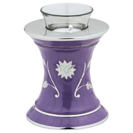 Grace Lavender Blue Tealight Cremation Urn for Ashes, Brass Memorial Candle Urn, Purple and Silver Urn, Extra Small Sized Cremation Urn, 5.5 Inches High