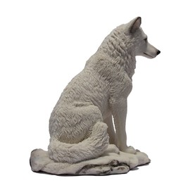 7.75 Inch Wolf Sitting in Snow Decorative Statue Figurine, White