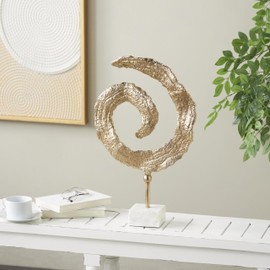Deco 79 Aluminum Metal Abstract Decorative Sculpture Textured Spiral Home Decor Statue with Marble Base, Accent Figurine 13" x 4" x 20", Gold