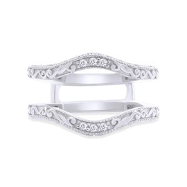 AFFY Mother's Day Jewelry Gifts Filigree Vintage Wedding Ring Guard Enhancer with Sparkling Cubic Zirconia in 14k White Gold Over Sterling Silver Gifts for Womens Ring Size-8.5