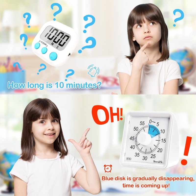 Secura 60-Minute Visual Timer, Timer for Kids, Classroom Timer, Countdown