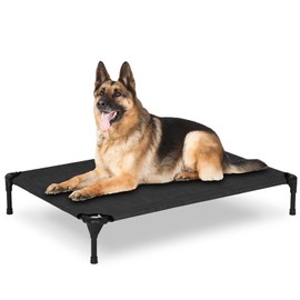 PVY Elevated Dog Bed for Outdoor, Large Raised Dog Cot with Washable Mesh, Cooling Pet Cot Chew Proof for Outside Camping, 42"x30" Black