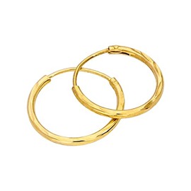 Yellow Gold Dipped Sterling Silver Diamond Cut Sleeper 14mm Hoop Earrings