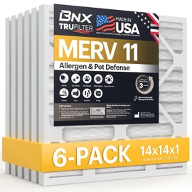 BNX TruFilter 14x14x1 Air Filter MERV 11 (6-Pack) - MADE IN USA - Allergen Defense Electrostatic Pleated Air Conditioner HVAC AC Furnace Filters for Allergies, Dust, Pet, Smoke, Allergy MPR 1200 FPR 7