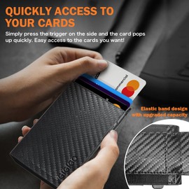 GIGIGO Wallet for Men, Mens Minimalist Wallet 9-12 Cards, Slim Compact Wallet with Money Clip & ID Window, RFID Blocking Smart Pop Up Card Wallet, Great Gifts（Carbon Fiber Black）
