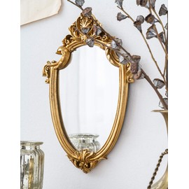Funerom Funerom Vintage 11.6 x 9 Inch Decorative Wall Mirror Gold Shield Shape