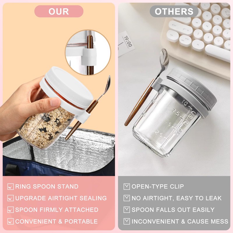 KAIZHOUZHOU 16oz Glass Mason Overnight Oats Jars, Cereal, Yogurt, Salad