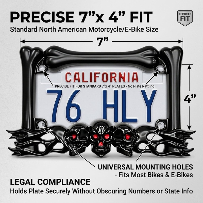 JYIS Cool Motorcycle License Plate Frame, Heavy-Duty Skull Motorcycle License
