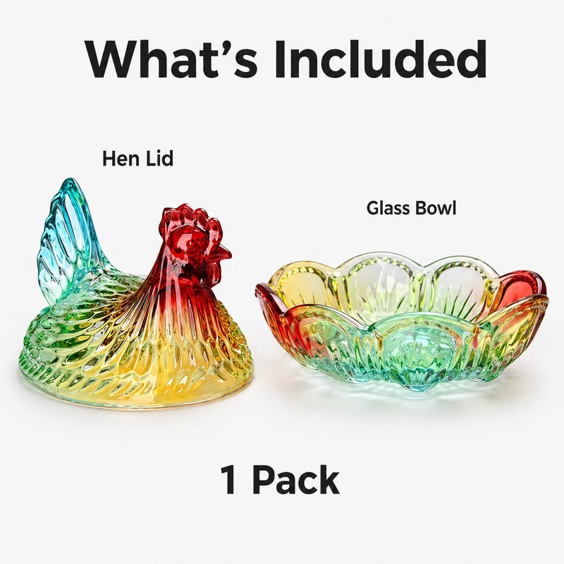 Glass Hen on Nest Candy Dish with Lid, 8.46 x