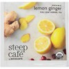 Steep Café Organic Lemon Ginger Herbal Tea, 50 Bags per Box, Single Source, Premium Whole Leaf Teas in a Sachet Pyramid Bag, Individually Wrapped in a Foil Pouch, Hot or Iced, by Bigelow Tea