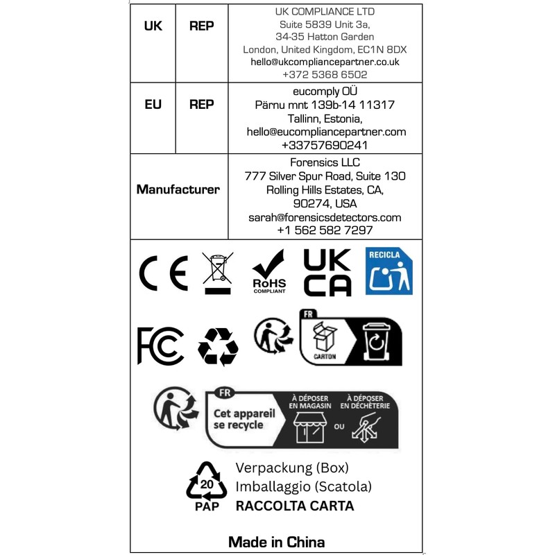 H2S Monitor by Forensics | USA NIST Calibration & Certificate