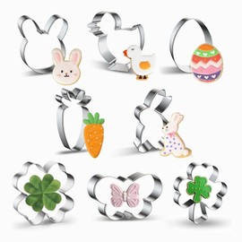 BAIYSFFG 8PCS Easter Cookie Cutters,Cookie Cutter Set Stainless Steel Rabbit, Carrot, Butterfly, Egg, Chick