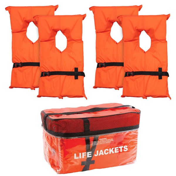 Airhead Adult Type II Keyhole Life Jacket, 4-Pack, Coast Guard Approved, Orange