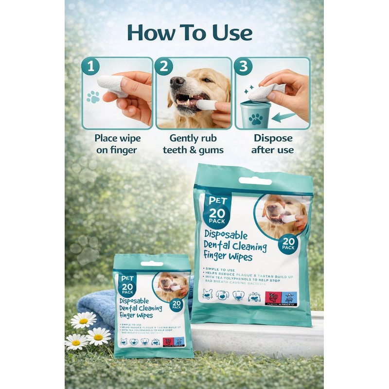 Pet Guru Disposable Dental Cleaning Finger Wipes for Dogs &