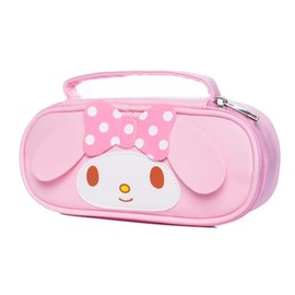 Lovely Cute Kawaii Multipouch, Large Capacity Pencil Case, Zippered Cosmetic Pouch, Waterproof Leather Makeup Brush Holder, Mini Travel Storage Bag (Pink)