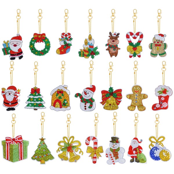 Poualss 21 Pieces Christmas DIY Diamond Key Chain Rhinestone 5D