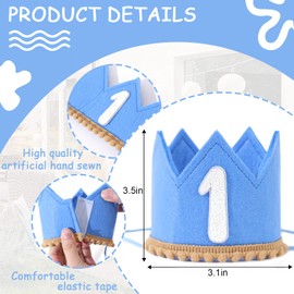 WAHAWU Baby 1st Birthday Crown - Blue , Blue Crown for 1st Birthday Party , Costume Headwear for Babies having their first birthday, Size 3.5*3.1 IN