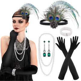 PLULON 1920s Flapper Great Gatsby Accessories Set Fashion Roaring 20's Theme Set with Headband Headpiece for Women