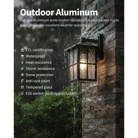 KDG Outdoor Waterproof Patio Wall Light Fixtures Set of 2, Black E26 Socket Exterior Lanterns with Tempered Glass, Modern Wall Mounted Lamp Suitable for Home, Front Door, Garden, Garage, Porch