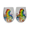 Rainbow Octopus Stemless Wine Glasses Set of 2 Beach Home