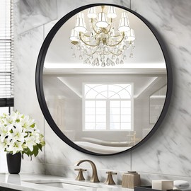 CIVENO Black Round Mirror 42 inch Deep Frame Circle Mirror, Metal Frame Round Bathroom Mirror, Circle Mirrors for Wall Entryway Washroom Bedroom Living Room Hallway