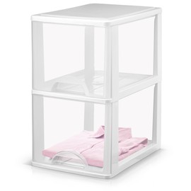 Plastic 2-Drawer Storage Organizer, Slim Narrow, White/Clear Crafts Drawers Storage Organizer (13"H x 10"D x 7"W)