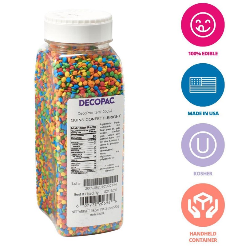 DECOPAC Quins Fancy Sprinkles, 19.5oz, Candy Sprinkles in Handheld Container,