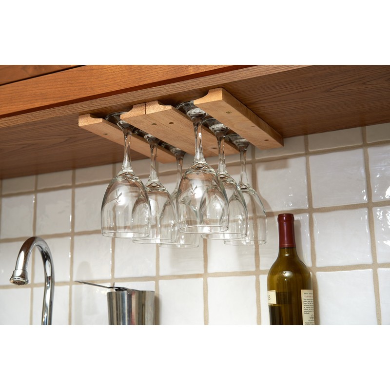Fox Run Mounted Under Cabinet Wooden Wine Glass Holder Rack,
