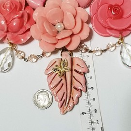 Pink Flowers Pearls Butterflies Gemstone Necklace Earrings Bracelet One of a Kind
