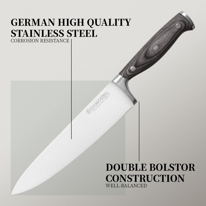 diamosteel 3PCS Knives Set for Kitchen, Include Chef & Santoku