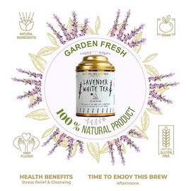 Sancha Tea Boutique, Lavender White Tea Bags, Pyramid Tea Bags (Pack of 25), Pure Tea Buds Blended with Real Lavender Flowers, Relaxing Tea, Silver Needles White Tea