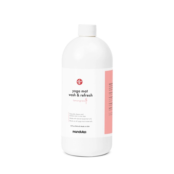 Manduka Yoga Mat Wash and Refresh – 100% Natural Essential Oil Yoga Mat Cleaning Spray, Fitness Equipment and Gym Accessories Cleaner, Non-irritating, Pet Friendly | Lemongrass Scent, 32 oz