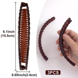 Mxxipp 3pcs French Banana Clips, Non-Slip Classic Large Hairstyle Claws, Double Combs Hair Holder for Women Curly Straight Long Thick Thin Hair- Coffee
