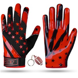LYRX Kids Football Receiver Gloves: Elevate Your Game with Sticky Wide Performance! Designed for Kids - Experience Comfort and Flexibility with Stretch Fit (F2 Pulse Red Pro, Kids Large)