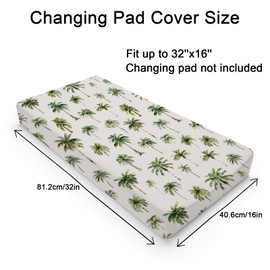 Watercolor Palm Trees Changing Pad Covers Green Coco Palm Trees Diaper Changing Table Sheets for Baby Boy Girl Summer Beach Soft Breathable Stretchy Snug Fitted Baby Change Table Pad Mats 32''x16''