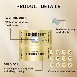 VARKAGE Pack of 12 Golden Tickets with 12 Envelopes, Wish Voucher with Scratch Stickers to Fill in, Golden Ticket Voucher Scratch for Gift