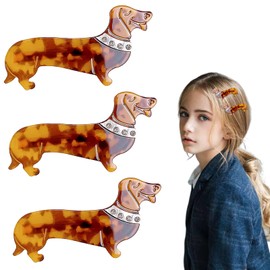 Pack of 3 Dachshund Hair Clips, Dachshund Hair Clip, Dog Dachshund Non-Slip Hair Clips, Suitable for Fixing Hairstyles When Washing the Face and Applying Make-Up
