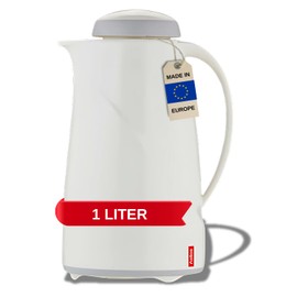 Helios Wave Thermoskanne-6h Hält Getränke heiß & kalt-Spülmaschinenfest-Leichter, robuster Kunststoffmantel-Ideal für Kaffee & Tee, Kunststoff, Weiß, 1 Liter