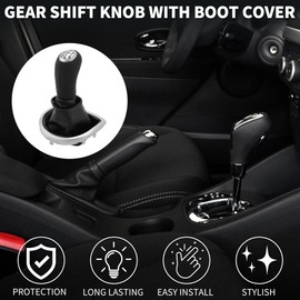 TUCKBOLD 5 Speed Manual Gear Shifter Knob with Cover for Renault Clio | Gearbox Stick Shifter Lever Knob Black Silver Tone Plastic Faux Leather 1 Pcs