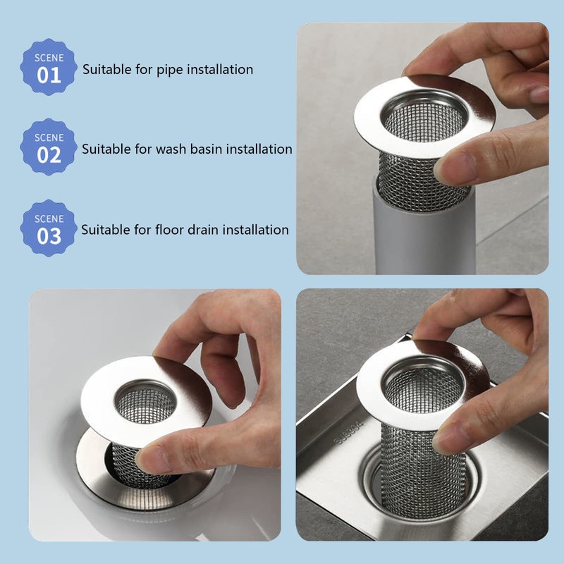 Resdenio Bathroom Sink Drain Strainer Stainless Steel, 2 Pack Floor