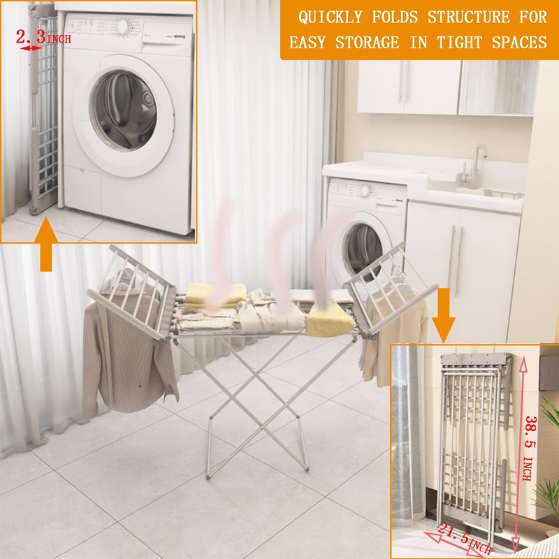 yariwiz (1 Pack) Heated Clothes Drying Rack, Folding Electric Clothes