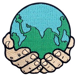 Protect Our Home Hands Holding Earth Embroidered Iron on Sew on Patch