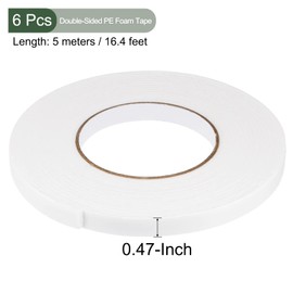 YOKIVE 6 Pcs Double-Sided Foam Tapes, Sponge Adhesive Great for Office, Art, Home, Daily Use (12x2.5mm 5m/16.4ft)