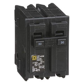 Square D Plug in Circuit Breaker, HOM, Number of Poles 2, 30 Amps, 120/240VAC, Standard